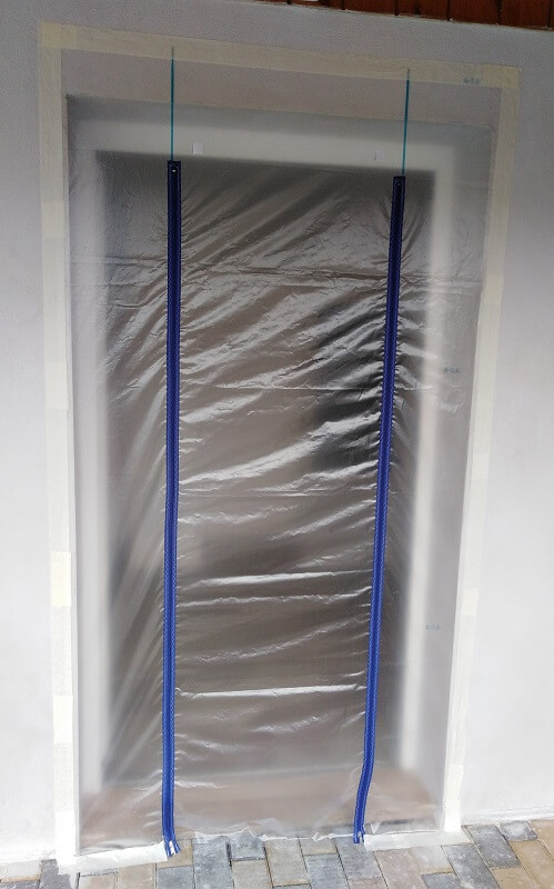 Porte Zip en II 93cm de large avec Film PE 1.50m x 2.50m ZONPROTECT ouverture porte chantier